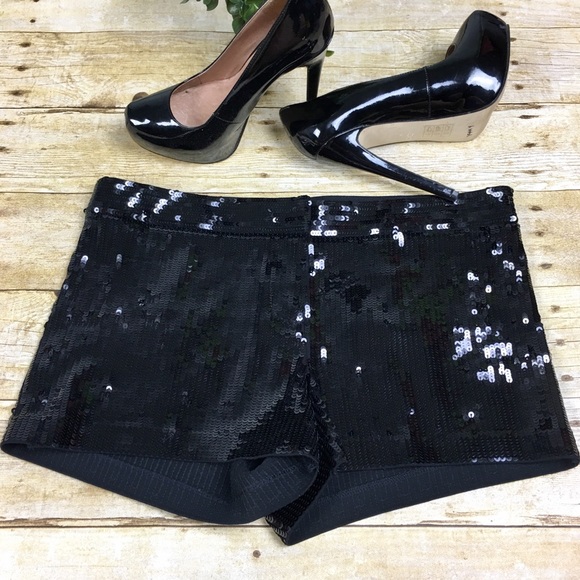 Express Pants - Express Sexy Black Stretchy Sequin Mini Shorts